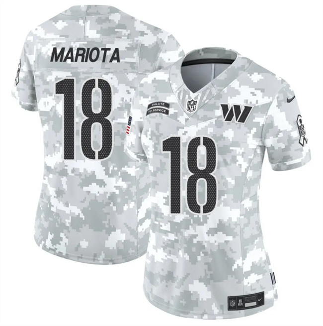 Women's Arctic Camo Washington Commanders #18 Marcus Mariota 2024 F.U.S.E Salute to Service(Run Small)